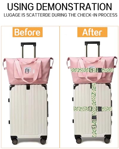Luggage Straps for Suitcases, Adjustable Travel Belt, Durable Wide Luggage Strap, Cute Suitcase Strap Identifiers with Buckle, Bag Straps for Luggage, Grey Cute Flowers - color: Grey Cute Flowers