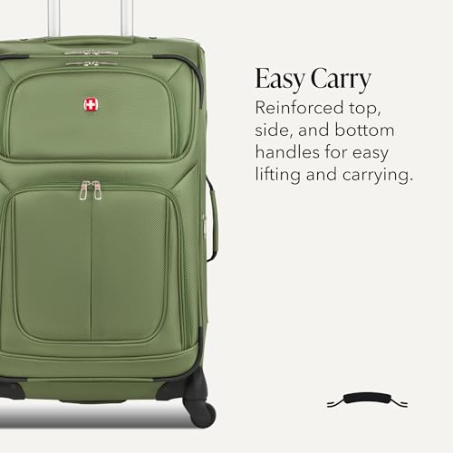 SwissGear Sion Softside Expandable Spinner Luggage Durable Lightweight Travel Suitcase, Evergreen, Checked-Medium - color: Evergreen, size: Checked-Medium