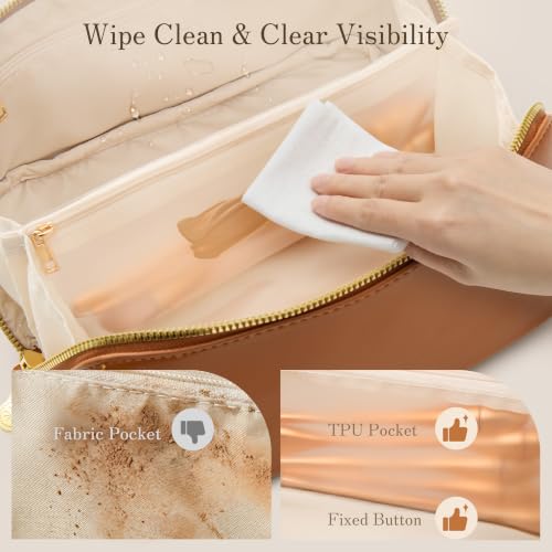SHOWKOO Cosmetic Bag for Women, WideOpen Travel Makeup Bag with Compartment - color: Brown