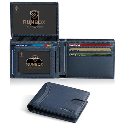 RUNBOX Wallet for Men -Slim Rfid Leather Mens Bifold Novelty Wallets 2 ID Window With Gift Box Men's Accessories - color: A Tibetan Blue