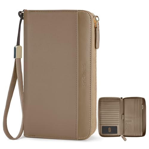 Large Wallet for Women, Clutch Wallet with Passport Holder - color: Camel