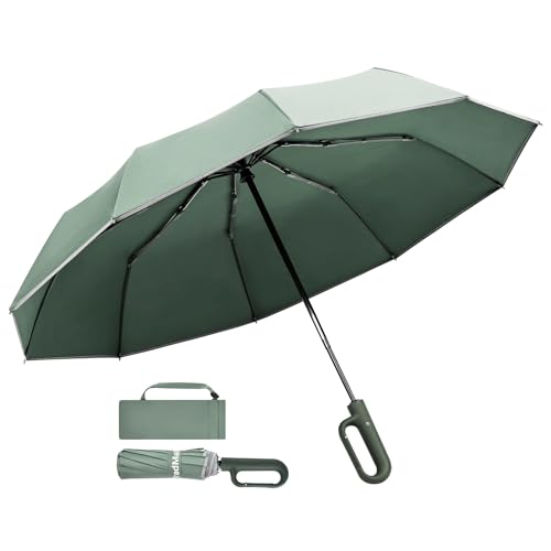 TradMall Travel Umbrella Windproof with Reflective Stripe - color: Dark Green