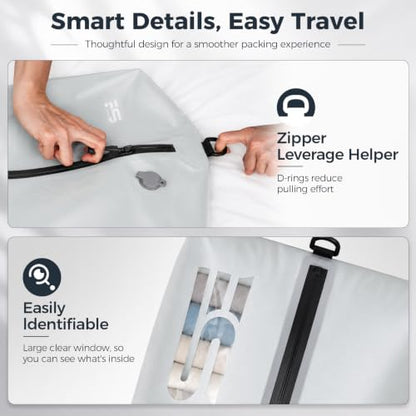 3PCS Vacuum Bags for Travel with Pump, Reusable, Waterproof, Grey - color: Grey White