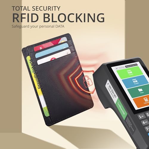 Leather Wallet for Men and Women - Slim RFID Blocking Card Holder Compact - color: Nappa Brown
