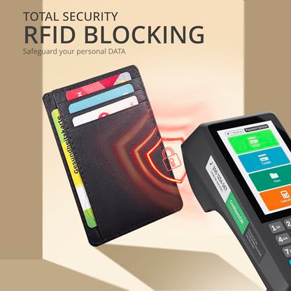 Leather Wallet for Men and Women - Slim RFID Blocking Card Holder Compact - color: Nappa Brown