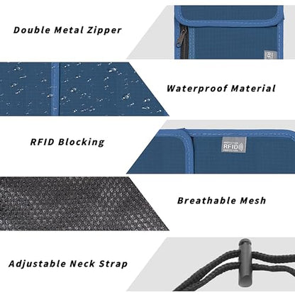 Travel Neck Wallet with RFID Blocking - color: Light Blue