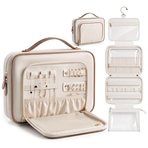 Prite Hanging Toiletry Bag for Women Waterproof Travel Makeup Bag - color: Beige, size: Medium