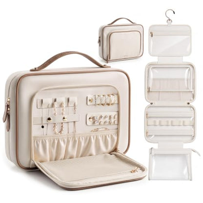 Prite Hanging Toiletry Bag for Women Waterproof Travel Makeup Bag - color: Beige, size: Medium