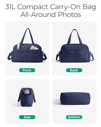 BAGSMART Gym Bag for Women, 2-PC Puffer Travel Duffle Bag Carry On Tote Bag - color: Navy Blue