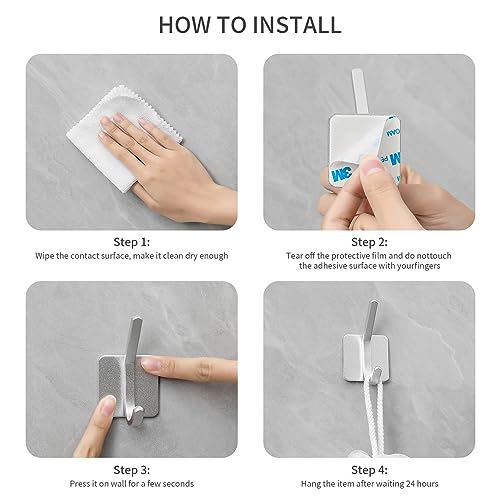 Paoli Heavy Duty Adhesive Wall Hooks, 30 lb Max Load Waterproof Hooks for Bathroom Towels Coats Bags, No Drill Damage-Free for Renters Apartment Dorm, Matte Silver, 4 Pack - color: Silver
