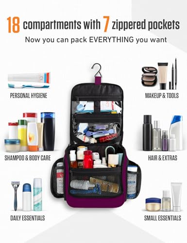 VENTURE 4TH Hanging Travel Toiletry Bag, 18 Compartments - Purple - color: Purple