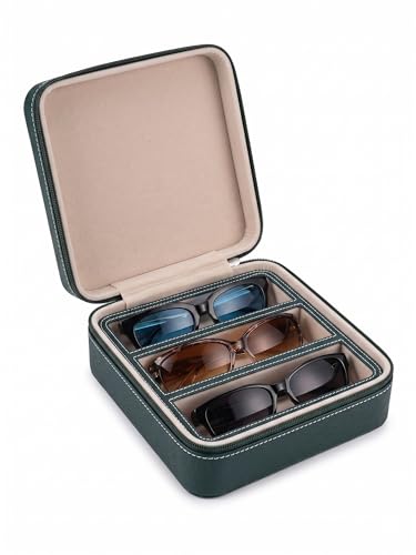 ROSELLE Eyewear Travel Case for women men, 2/3-Slot Eyeglasses Storage Box - color: Green-3 Slot