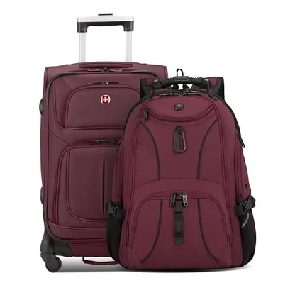 SwissGear Sion Softside Expandable Spinner Luggage Durable Lightweight Travel Suitcase, Merlot, 2-Piece Set (Carry-On/Backpack) - color: Merlot, size: 2-Piece Set (Carry-On/Backpack)