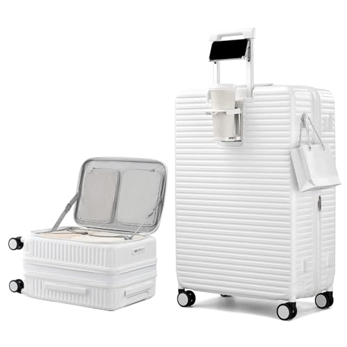HanTrip 20"/28" Top Opening Luggage Sets 2 Piece Hard Shell Suitcase, White - color: White, size: Expandable 2-Piece Set(20/28)