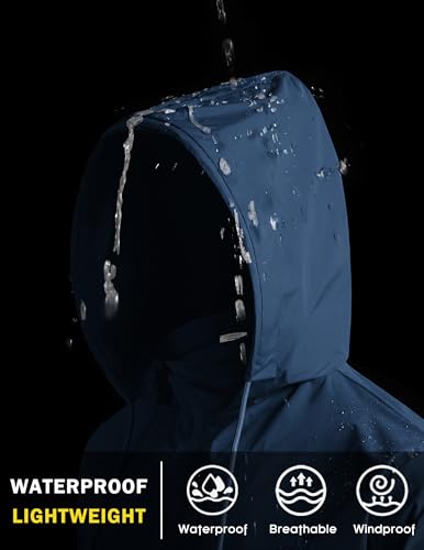 COOFANDY Men's Light Rain Jacket Packable Waterproof Raincoat Windbreaker - color: Navy Blue, size: Medium