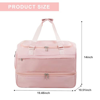 Travel Duffle Bag for Women, Carry-On Weekender with Shoe Compartment - color: Pink