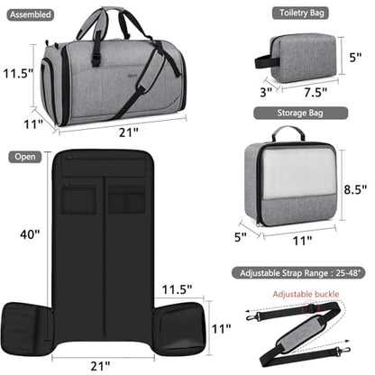 Convertible Garment Bag for Travel, 4-in-1 Backpack for Women Men, 3pcs 50L - color: C-Grey