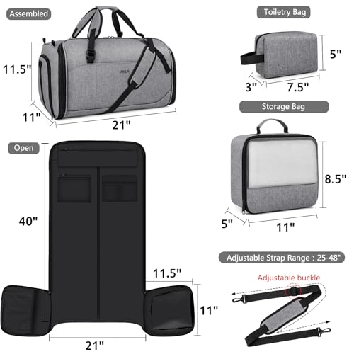 Convertible Garment Bag for Travel, 4-in-1 Backpack for Women Men, 3pcs 50L - color: C-Grey