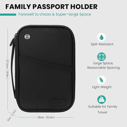 Passport Holder Travel Wallet, Black - color: Black
