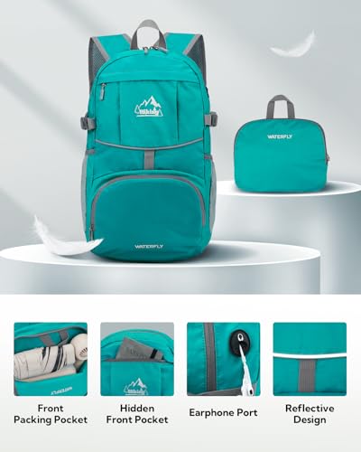 WATERFLY Small Lightweight Packable Hiking Backpack Foldable Travel Daypack - color: B-turquoise, size: 25L
