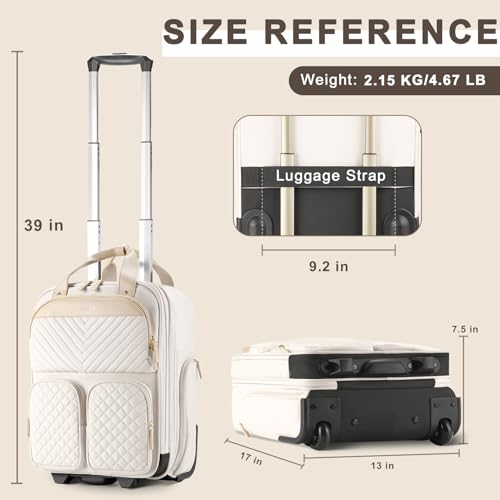 Arcoyard Underseat Carry On Luggage with Wheels, 17.3" Personal Item Bag - color: Beige