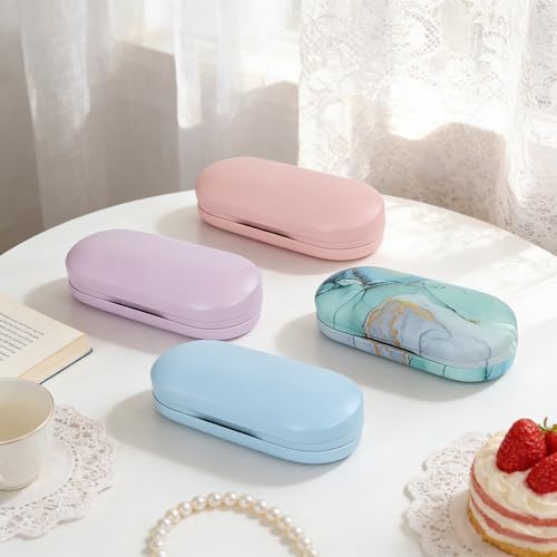 2 in 1 Contact Lens Case and Eyeglasses Case for Women Men Kids, Double Sided Hard Shell Portable Glasses Travel Holder with Built-in Mirror, Contact Lens Box (Green Marble) - color: Green Marble