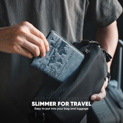 VULKIT Passport Holder Magnetic Closure RFID Blocking Travel Wallet Passport Book Cover Boarding Pass Holder Travel Essentials - color: Navy