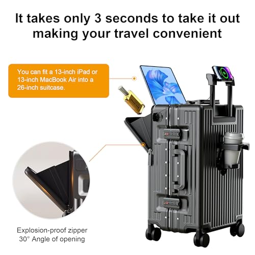Carry on suitcase Zipperless Luggage,Polycarbonate Aluminum Hard Shell, Expandable Carry-On Suitcase with Spinner Wheels, 26 Inch Cabin - color: Dark Gray, size: 26 inch