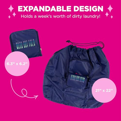 Miamica Travel Laundry Bag - Wash, Dry, Fold, Navy Multicolor