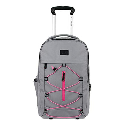 J World New York Lash Rolling Backpack. Laptop Bag With Wheels. Wheeled Carry-On Travel Luggage - color: Grey/Pink