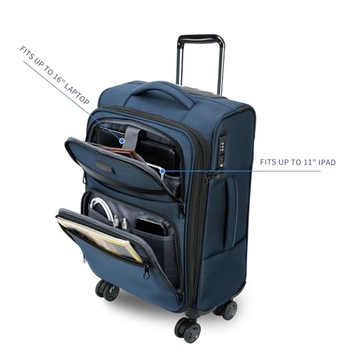 KROSER Softside Expandable Carry On Luggage with Front Business Pockets，20 Inch Suitcases with Spinner Wheels & Built-in TSA Lock, Durable Suitcase Rolling Luggage with USB Port, Haze Blue - color: Haze Blue-20, size: 20 inch