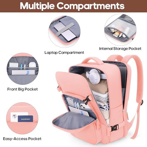 Expandable Carry On Luggage Set, 20In PC Hardside Suitcase with Backpack - color: Pink