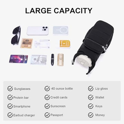 Water Bottle Bag 40 oz Crossbody Bag Insulated Carrier Purse Holder for Walking Hiking with Adjustable Strap - color: Black