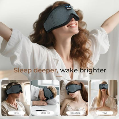 Sleep Mask with Bluetooth Headphone,100% Blackout, Zero Eye Pressure, Grey - color: Grey