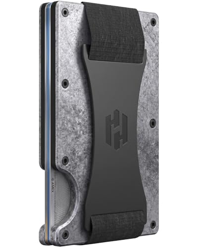 Hayvenhurst Wallet for Men - Slim RFID Blocking Metal Wallet with Cash Strap, Minimalist Front Pocket Credit Card Holder, Small Mens Wallet - color: StonewashedGrey(Cash Strap)
