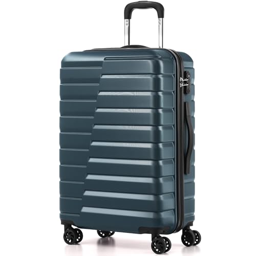 Coolife Lightweight Luggage with TSA Lock,Medium Checked Teal Blue - color: Teal Blue, size: Medium(24in)