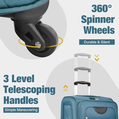 Merax Softside Luggage Set 3 Piece Suitcase with Duffel Bag Spinner Wheels - color: Blue Green(22/26/30+bags), style: Softside Luggage Set