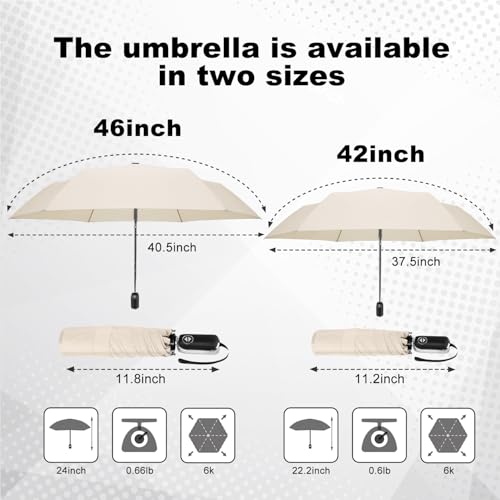 Mini Flat Umbrella Automatic Compact Travel Rain Pocket Purse 42/46 Inch - color: Beige, size: 42inch