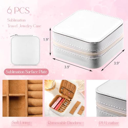 Tondiamo 6 Pcs Sublimation Travel Jewelry Case Small Jewelry Box, White