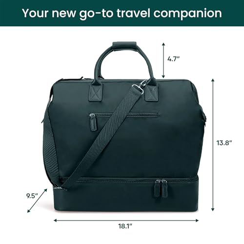 Nobl Travel Weekender Bag for Women & Men, Carry-On Duffel, Forest Green - color: Forest Green