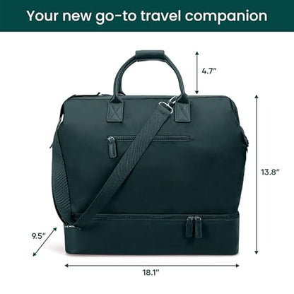 Nobl Travel Weekender Bag for Women & Men, Carry-On Duffel, Forest Green - color: Forest Green