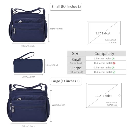 Crossbody Bag for Women Waterproof Shoulder Bag Multi Pockets Nylon Purse - color: Navy Blue-rfid-l
