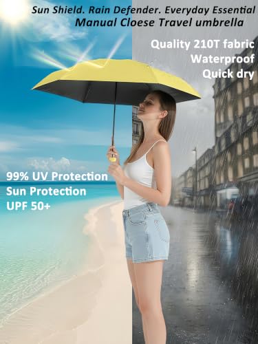 BAODINI Travel Mini Umbrella With UV Sun Protection, Compact Pocket Size - color: Yellow