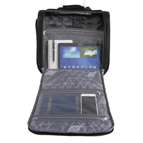 Pacific Coast Signature Underseat 15.5" Rolling Tote Carry-on Suitcase - color: BLACK/SILVER
