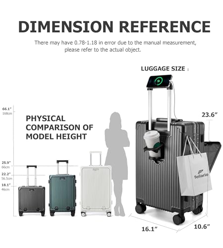 feilario PC Hardside Carry On Luggage, Aluminum Frame, TSA Lock, Cup Holder - color: A4-Grey (zipperless closure), size: 22.5"