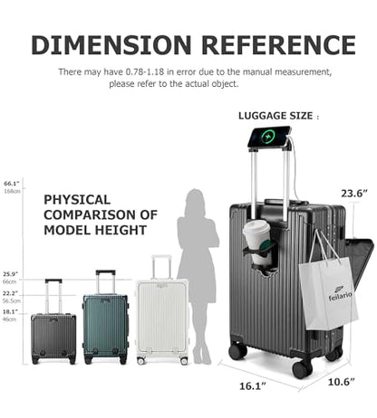 feilario PC Hardside Carry On Luggage, Aluminum Frame, TSA Lock, Cup Holder - color: A4-Grey (zipperless closure), size: 22.5"