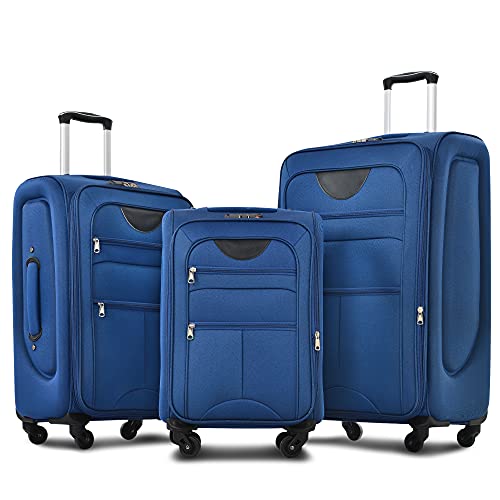 Merax Softside Luggage Set Softshell Lightweight 3 Piece Spinner Suitcase - color: Blue, style: Softside Luggage(22/26/30)