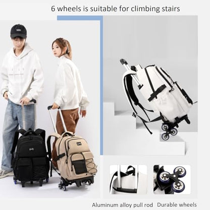 Rolling Backpack for Boys with Wheels Roller Laptop Bookbag for Kids - color: H 2 Wheels-light Grey