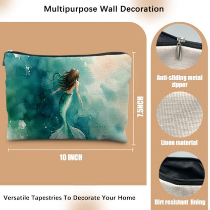 Ocean Beach Teal Mermaid Cosmetic Makeup Bag for Women - color: Ocean Beach Teal Mermaid