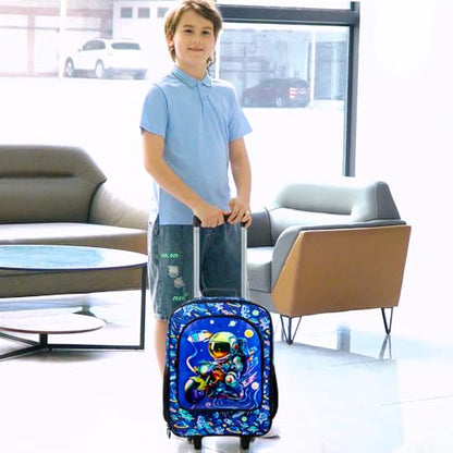 Boys Suitcase, 18" Kids Carry on Luggage With Wheels, Space Suitcases for Toddler Children(Black) - color: Astronaut Blue